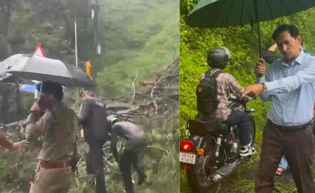हल्द्वानी-नैनीताल हाईवे पर गिरा विशाल चीड़ का पेड़, कुमाऊं आयुक्त दीपक रावत ने खुद संभाला मोर्चा